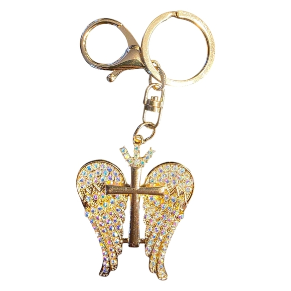 Gold Angel Wing Keychain with Rhinestones - Picture 1 of 1